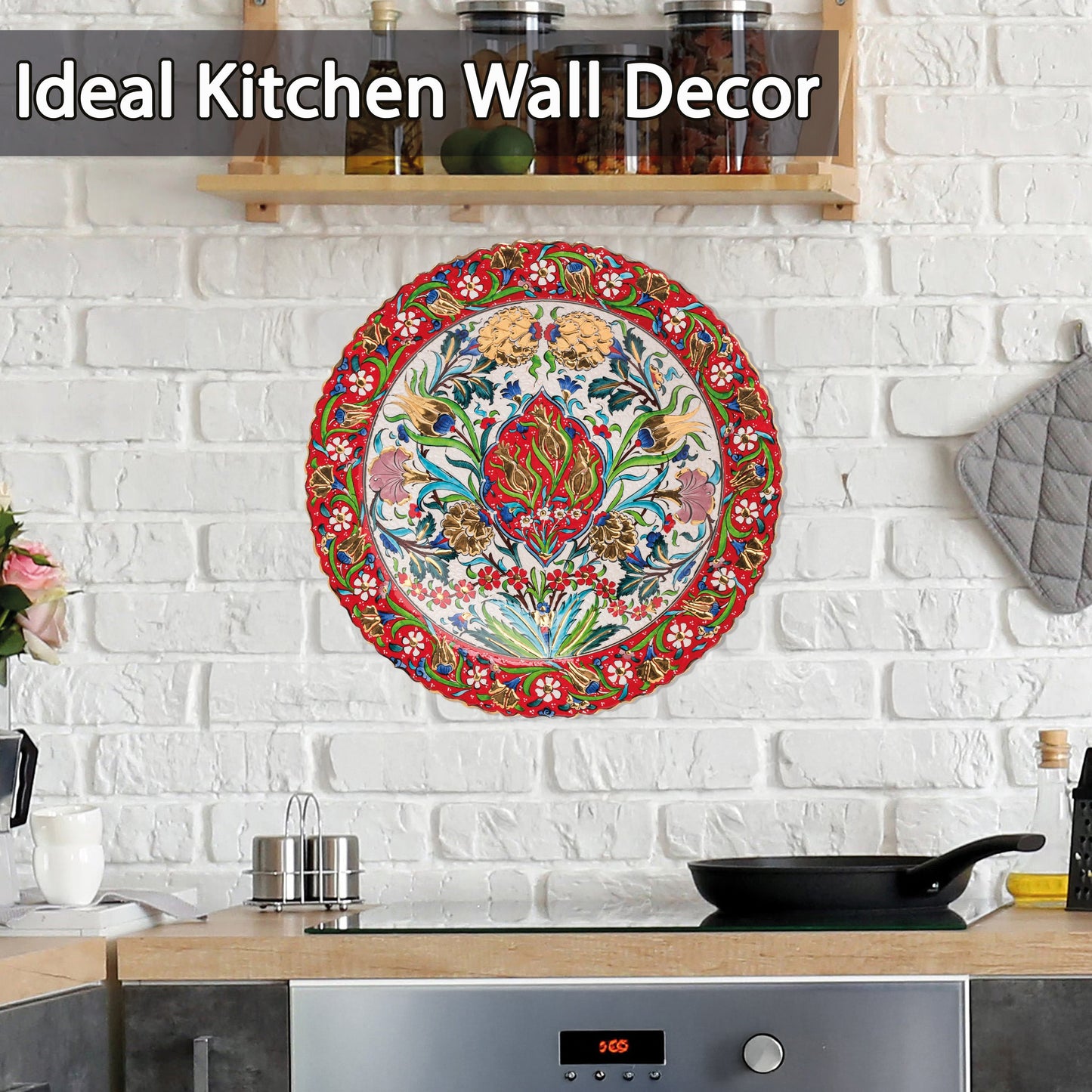 Ceramic Decorative Plate, Ottoman Bloom Decorative Plate, Decorative Golden Plate