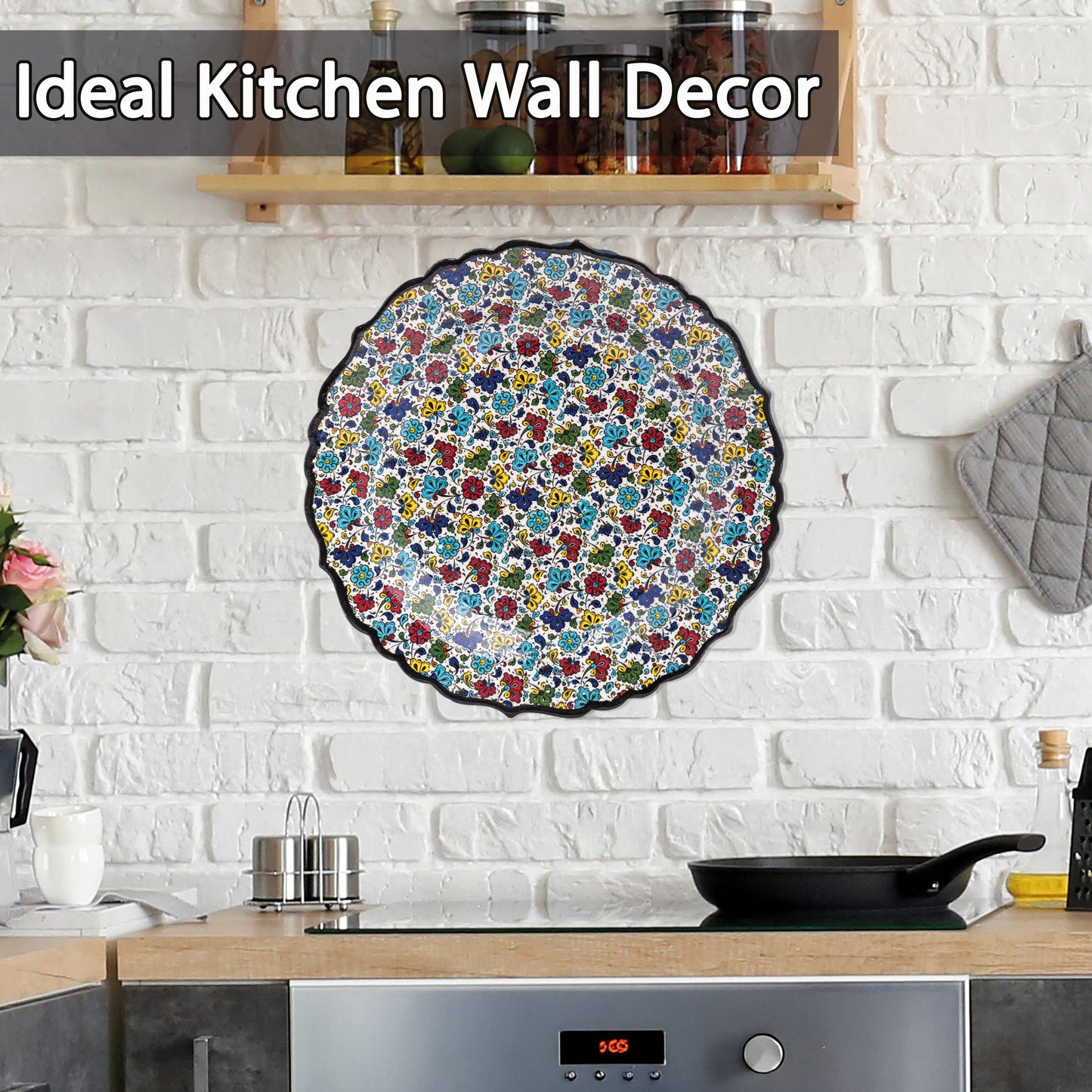 Ceramic Decorative Plate, Floral Mosaic Decorative Plate