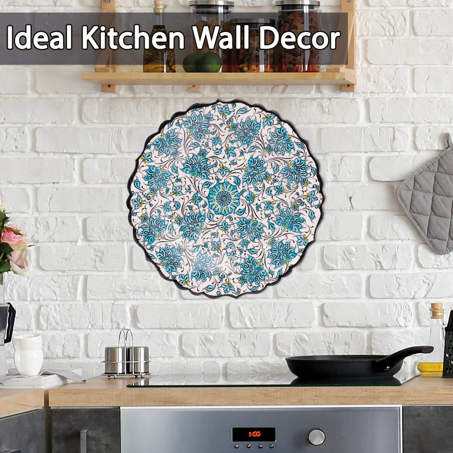 Ceramic Decorative Plate, Turquoise Bloom Decorative Plate