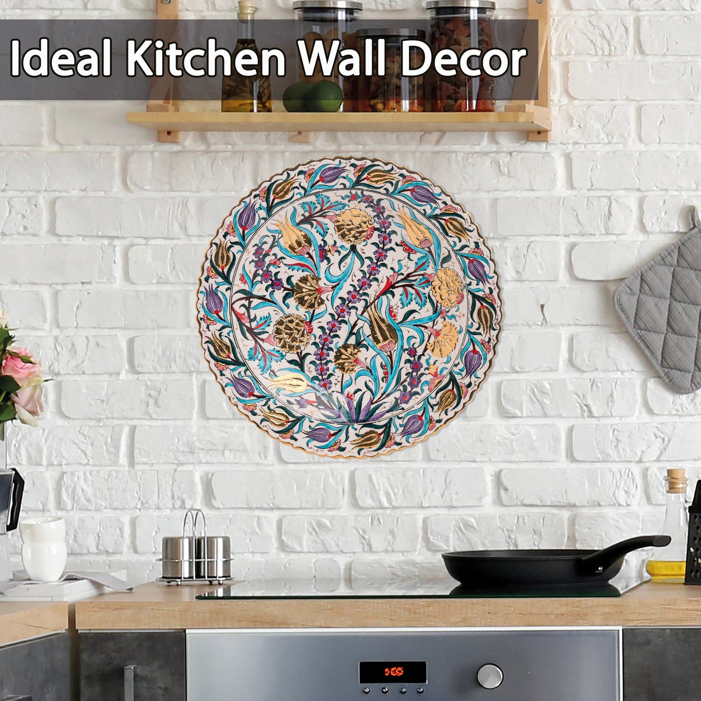 Ceramic Decorative Plate, Tulip Symphony Decorative Plate, Decorative Golden Plate