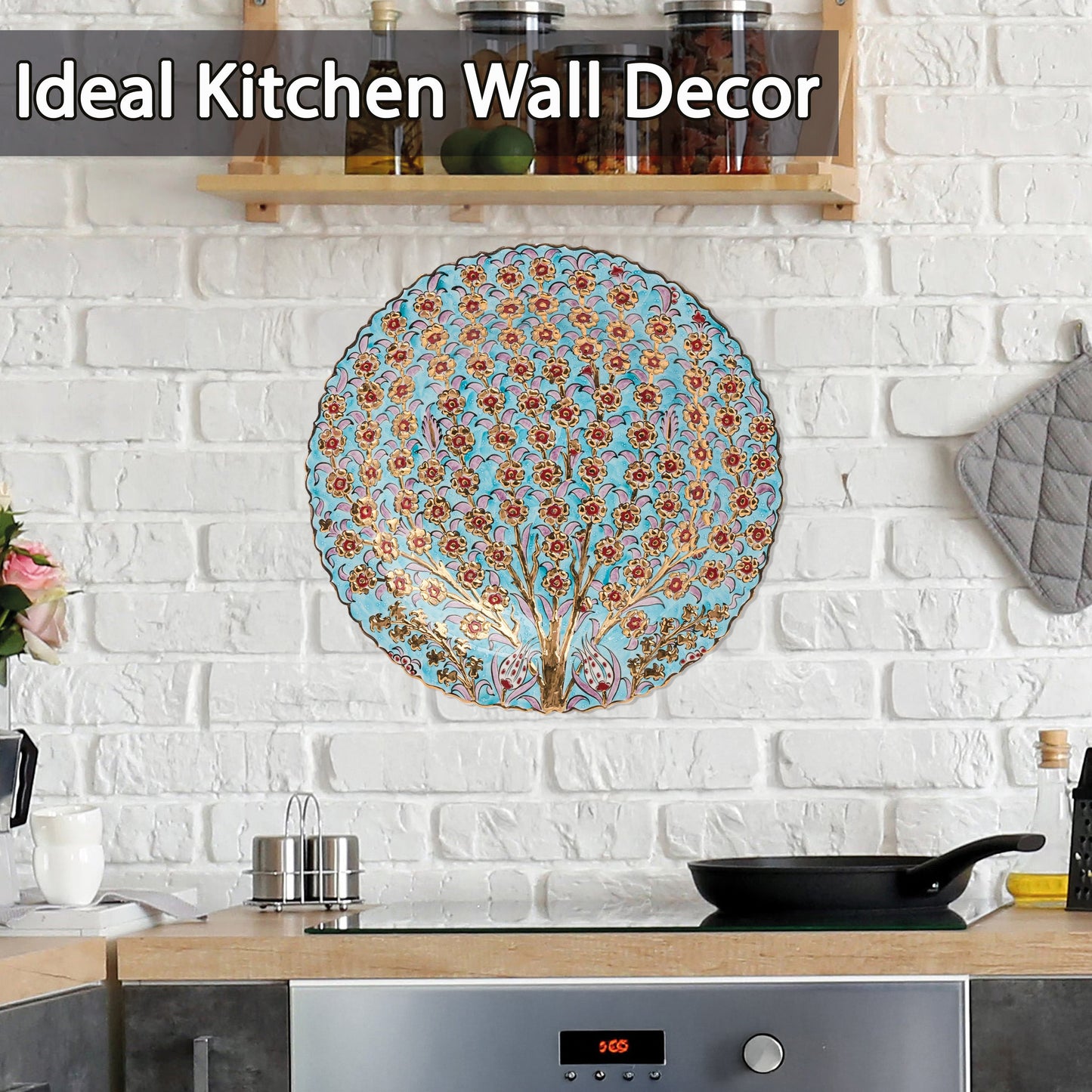 Ceramic Decorative Plate, Floral Canopy Decorative Plate, Decorative Golden Plate