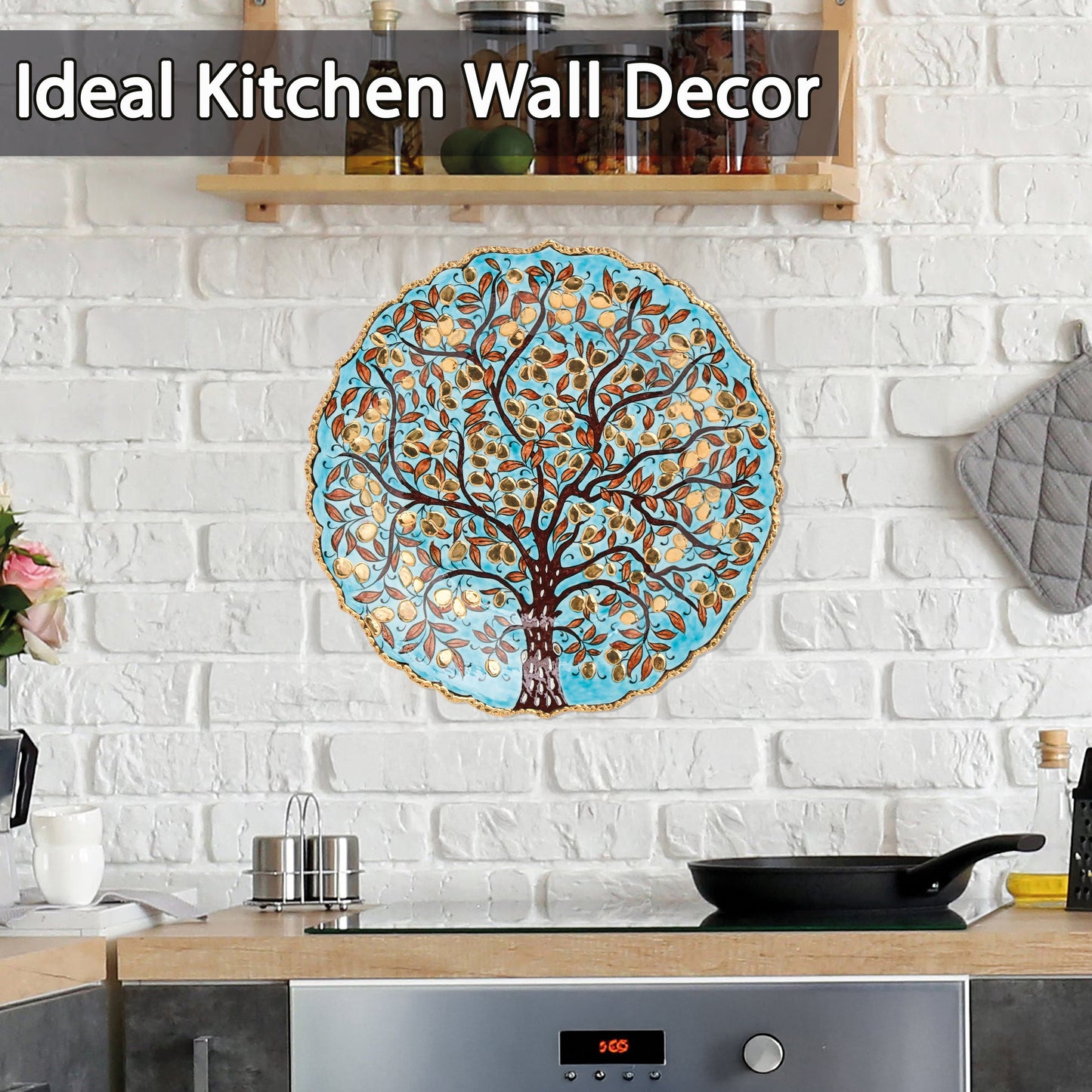 Ceramic Decorative Plate, Prosperity Tree Decorative Plate, Decorative Golden Plate