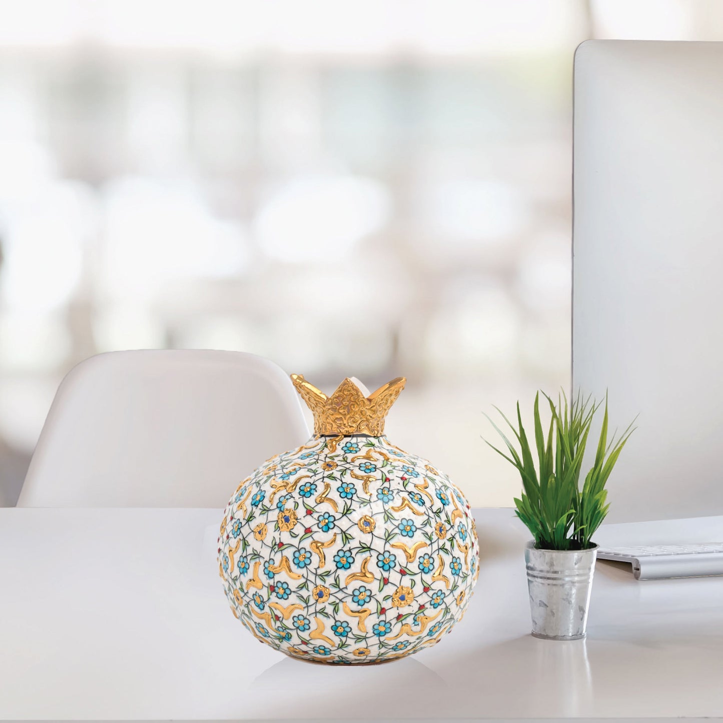 Handmade Ceramic Pomegranate Vase, Golden Vase Home Decor