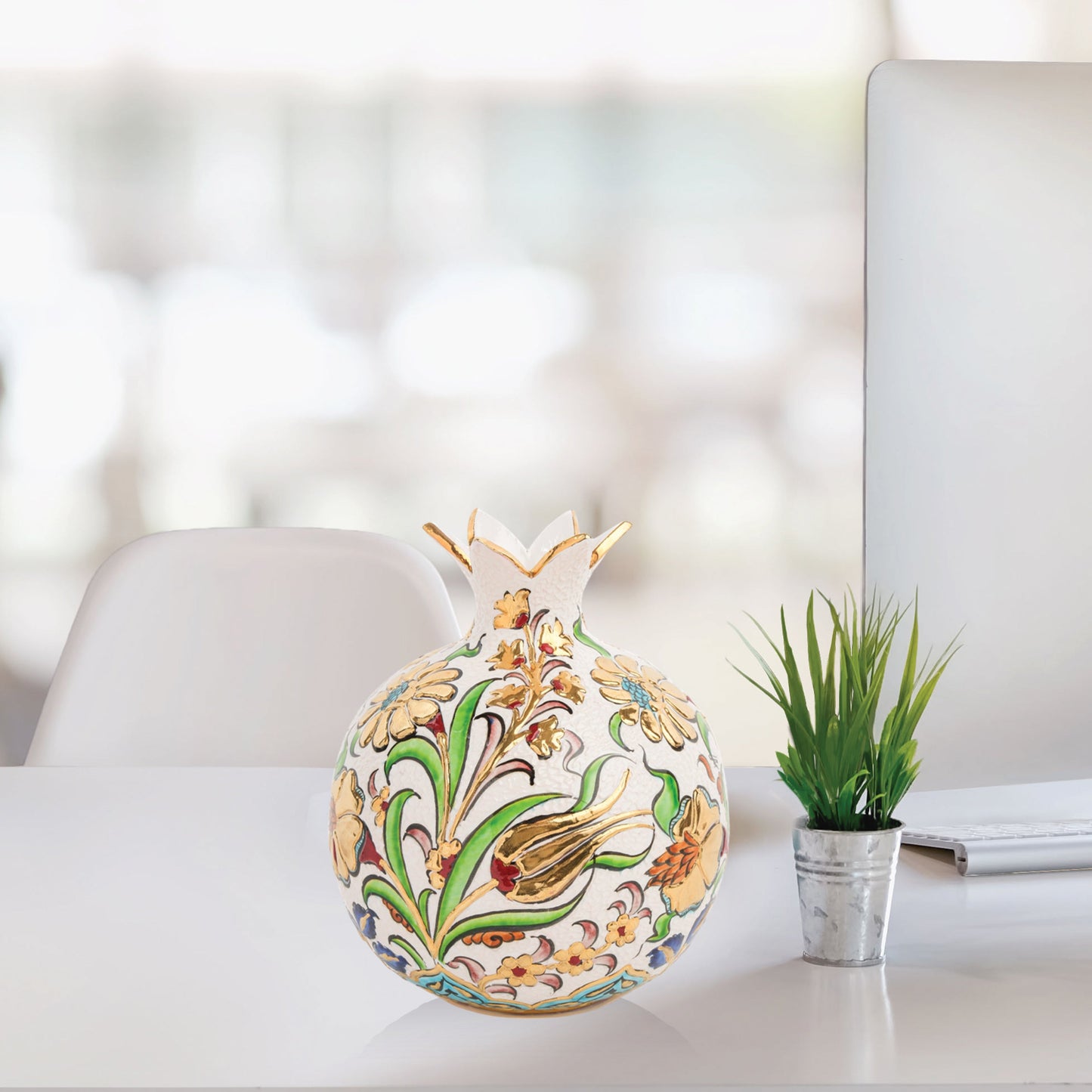 Handmade Ceramic Pomegranate Vase, Golden Vase Home Decor