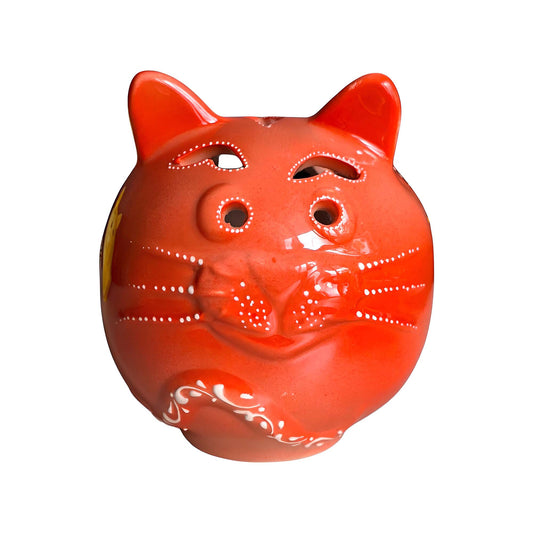 Cat design ceramic tealight candle holder handmade, hand-painted lantern for home décor, artisan ceramic candle holder for real or LED tealight candles