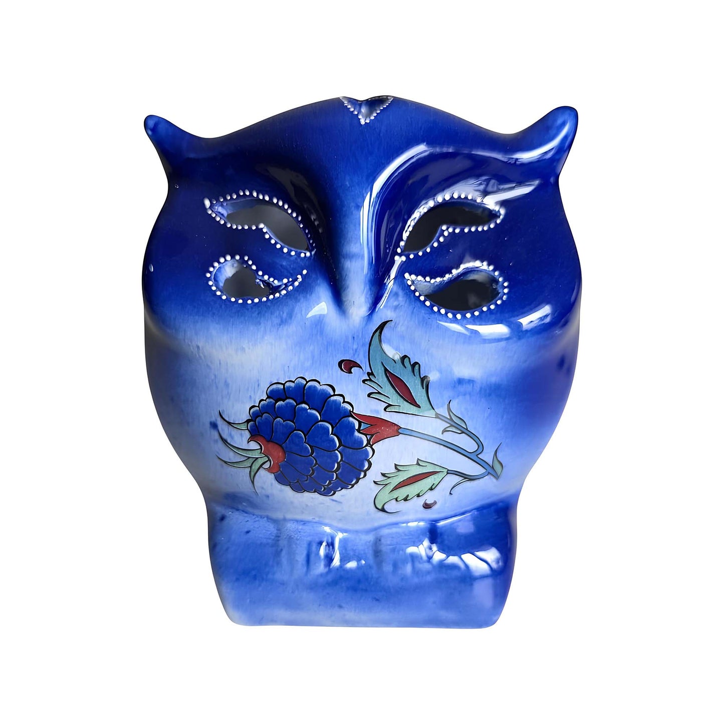 Owl design ceramic tealight candle holder handmade, artisan hand-painted owl-shaped lantern, fits real tealight or LED candles for cozy home décor