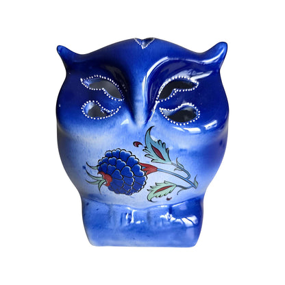 Owl design ceramic tealight candle holder handmade, artisan hand-painted owl-shaped lantern, fits real tealight or LED candles for cozy home décor