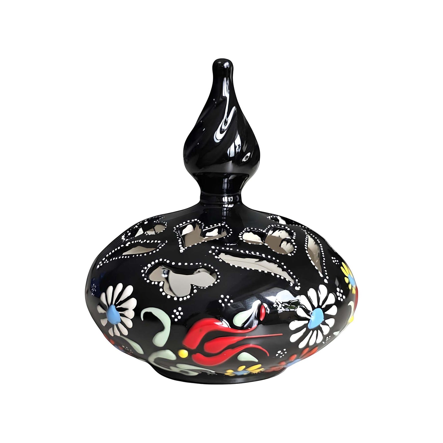 Minaret design ceramic tealight candle holder handmade, artisan hand-painted ceramic lantern for home décor, fits real tealight or LED candles