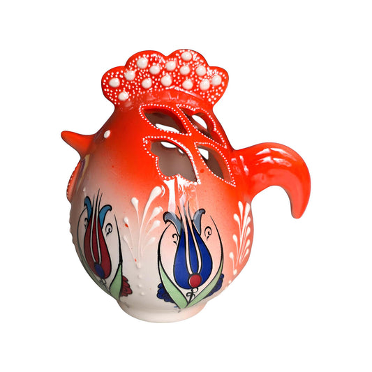 Rooster design ceramic tealight candle holder handmade, artisan hand-painted rooster lantern, fits real tealight or LED candles for rustic home décor