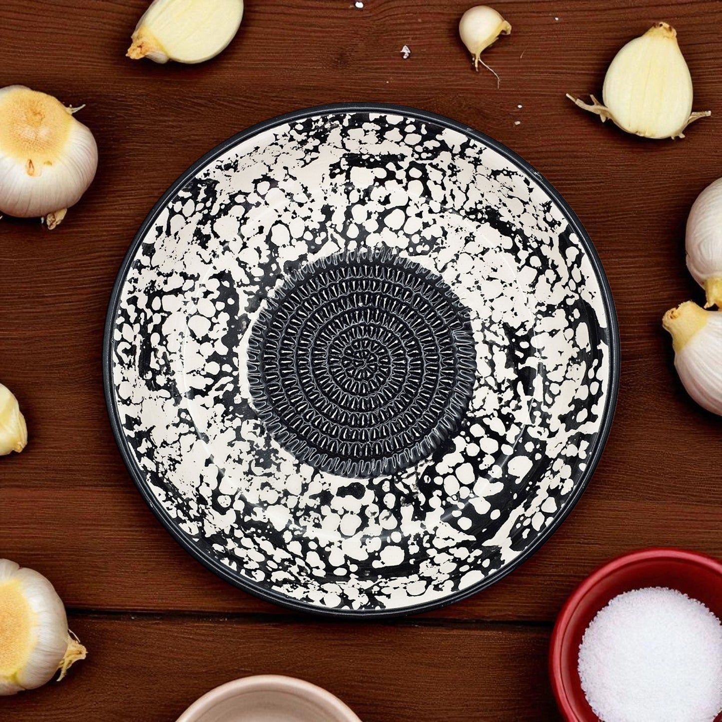 Garlic Grater Bowl, Black Sponge Grater Plate, 7" Ceramic Garlic Grinder, Decorative Grater Bowl