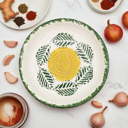 Garlic Grater Bowl, Tropical Green Plate, 7" Ceramic Garlic Grinder, Decorative Grater Bowl