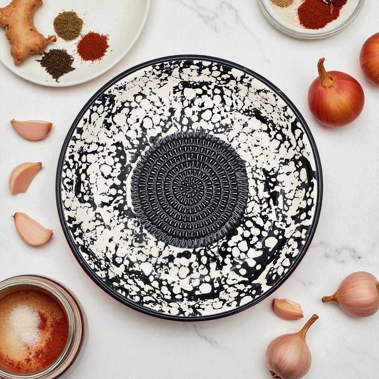 Garlic Grater Bowl, Black Sponge Grater Plate, 7" Ceramic Garlic Grinder, Decorative Grater Bowl
