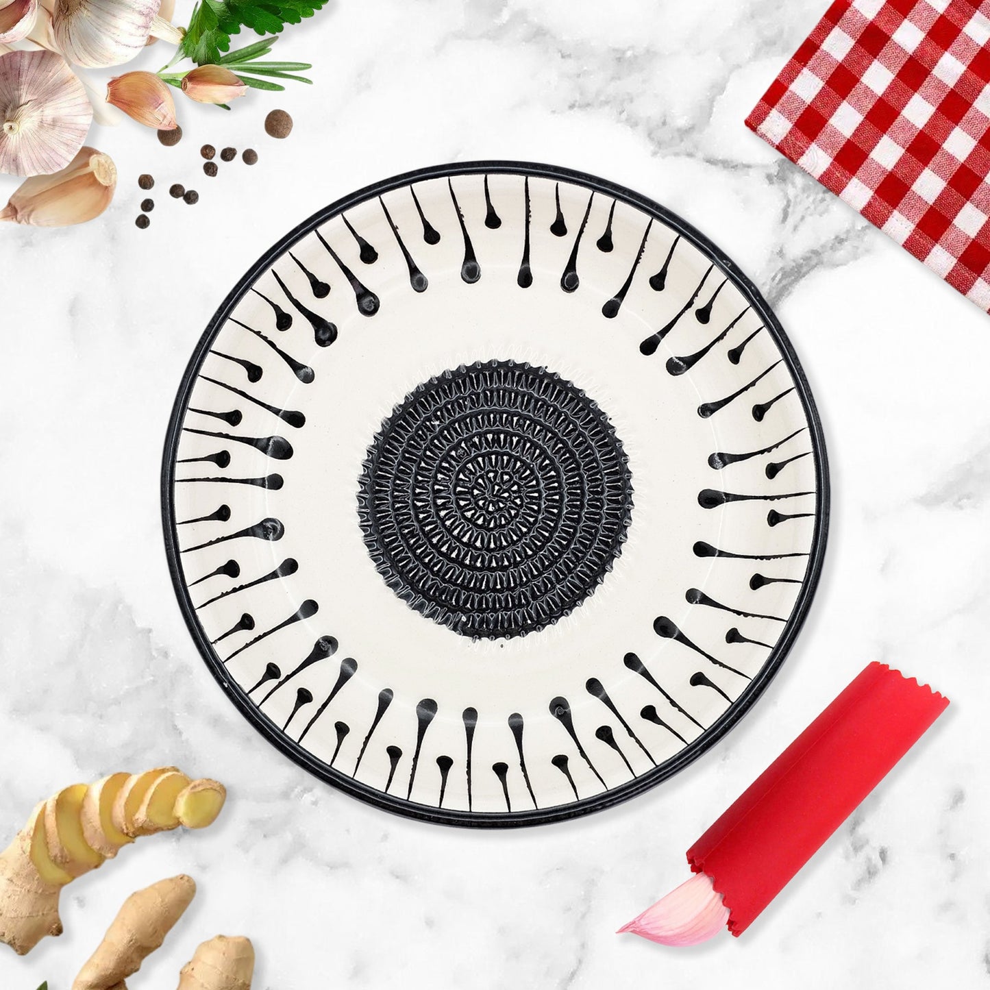 Garlic Grater Bowl, Black Drops Grater Plate, 7" Ceramic Garlic Grinder, Decorative Grater Bowl