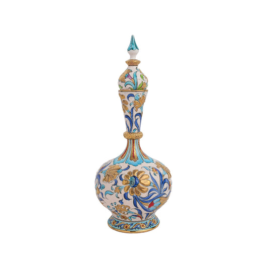 Handmade Ceramic Decorative Vase, Turquoise Blossom Ceramic Vase, Golden Vase