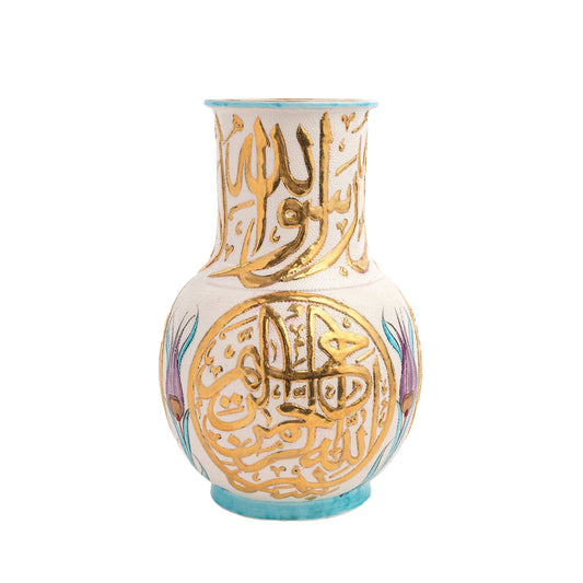 Handmade Ceramic Decorative Vase, Royal Calligraphy Ceramic Vase, Golden Vase