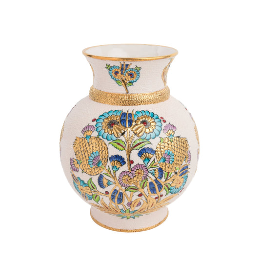 Handmade Ceramic Decorative Vase, Golden Floral Ceramic Vase, Golden Vase