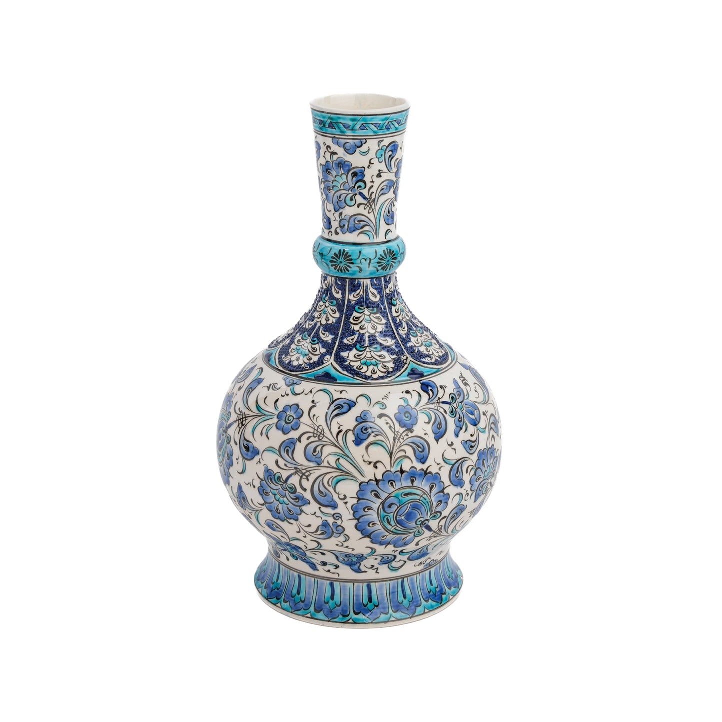 Handmade Ceramic Decorative Vase, Blue Floral Ceramic Vase