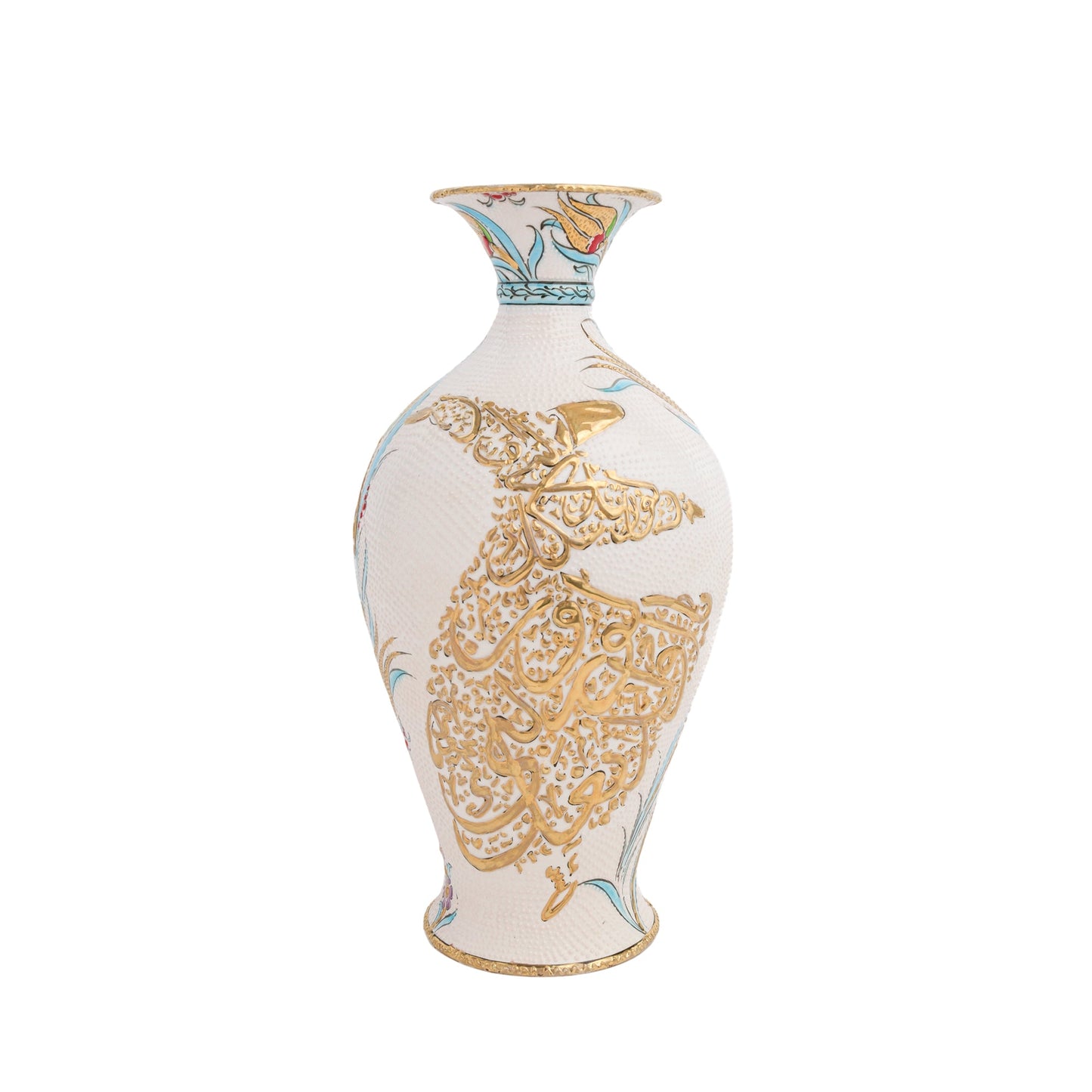 Handmade Ceramic Decorative Vase, Dervish Calligraphy Ceramic Vase, Golden Vase