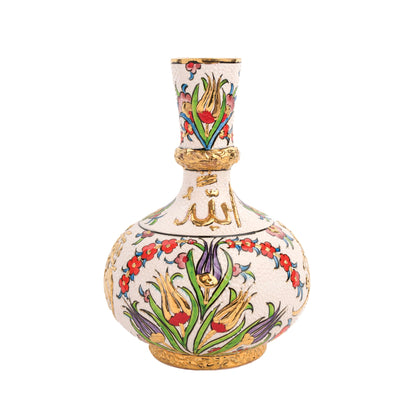 Handmade Ceramic Decorative Vase, Islamic Floral Ceramic Vase, Golden Vase
