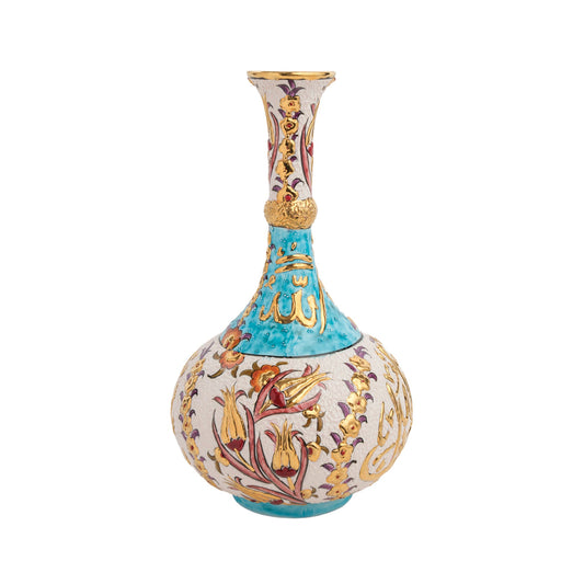 Handmade Ceramic Decorative Vase, Turquoise Calligraphy Ceramic Vase, Golden Vase