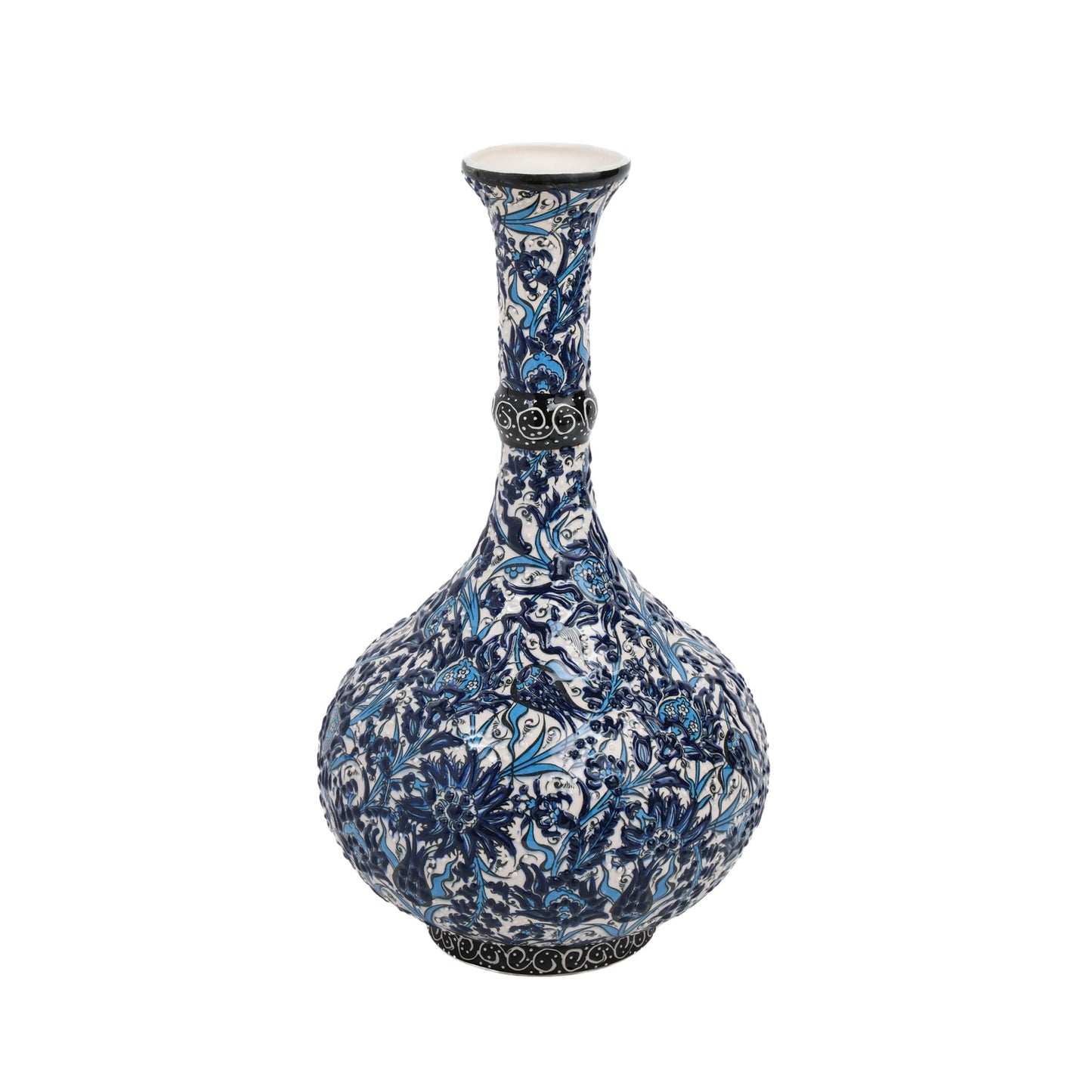 Handmade Ceramic Decorative Vase, Blue Floral Ceramic Vase