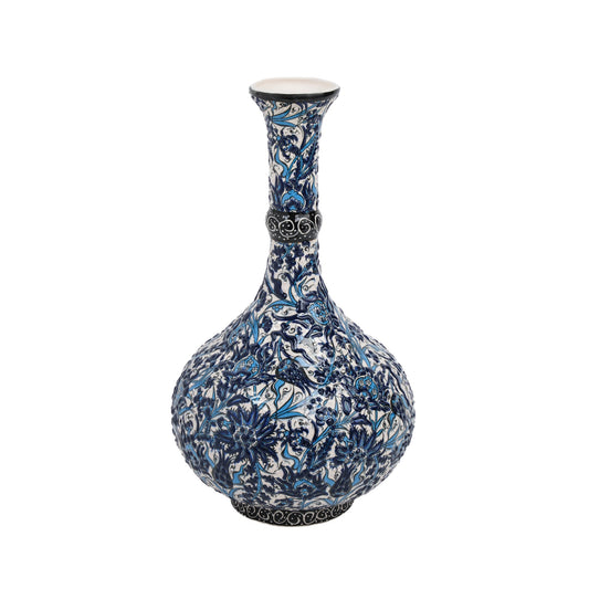 Handmade Ceramic Decorative Vase, Blue Floral Ceramic Vase