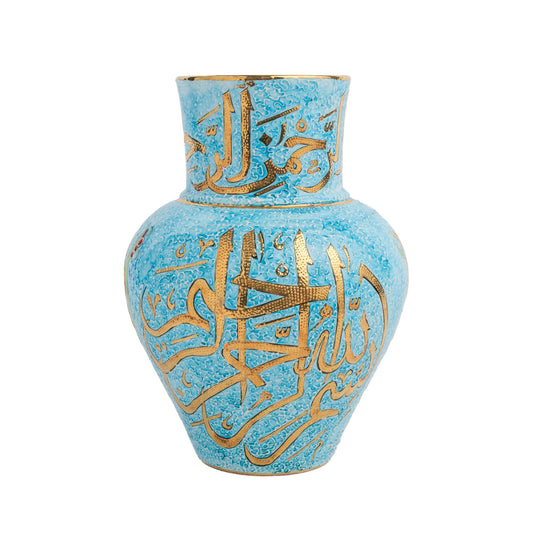 Handmade Ceramic Decorative Vase, Turquoise Calligraphy Ceramic Vase, Golden Vase