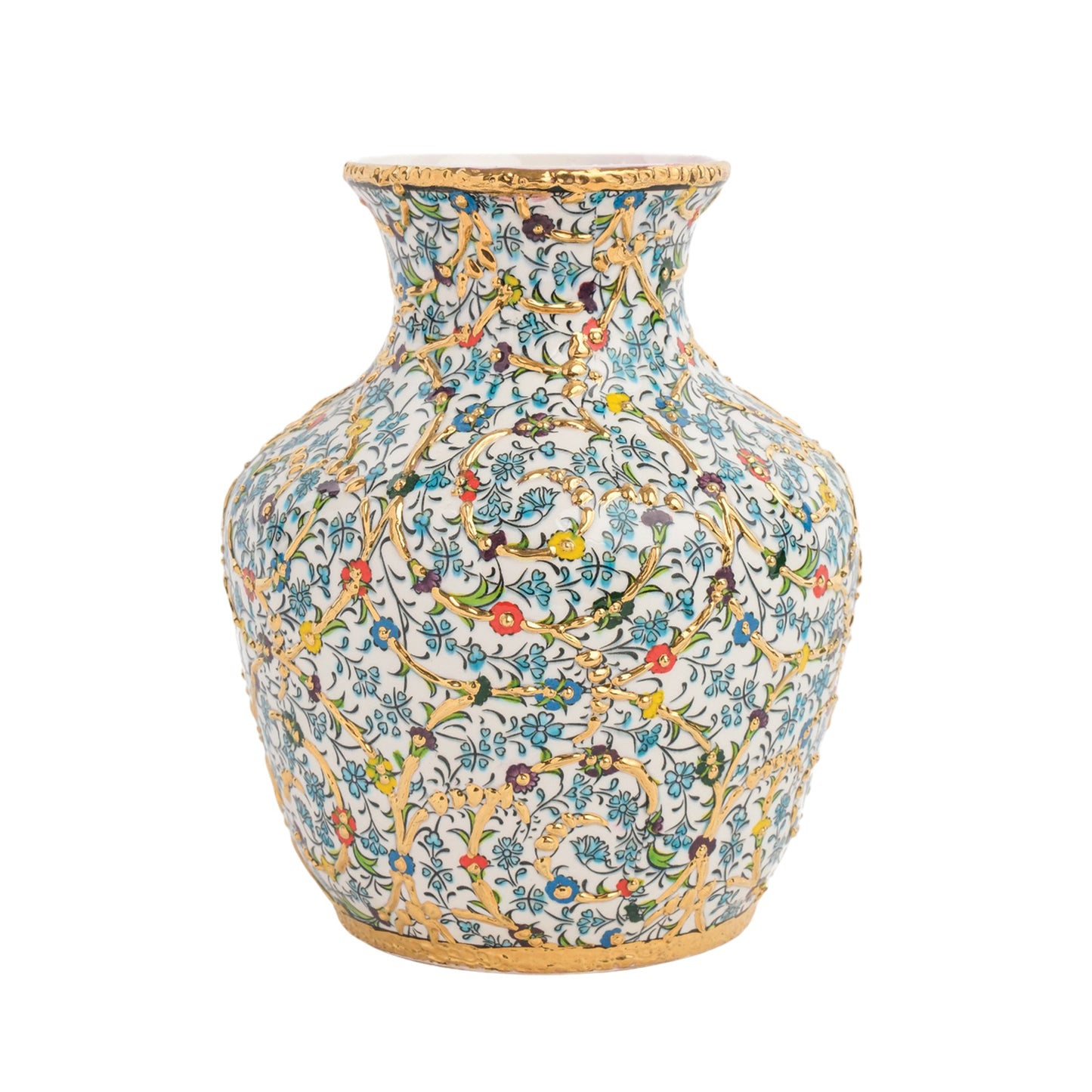 Handmade Ceramic Decorative Vase, Gold Floral Ceramic Vase, Golden Vase