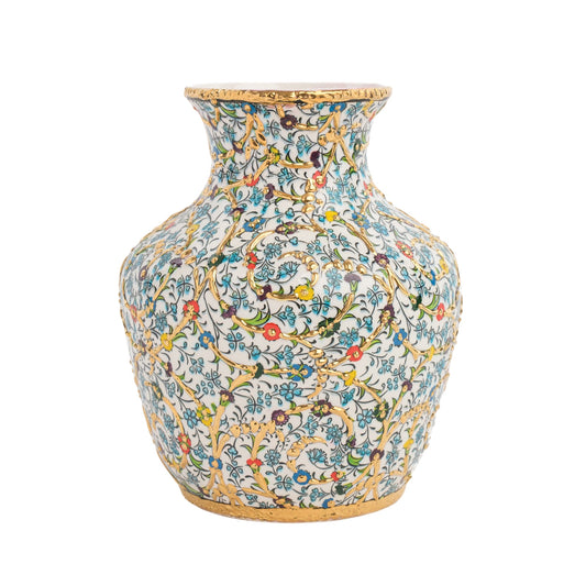 Handmade Ceramic Decorative Vase, Gold Floral Ceramic Vase, Golden Vase