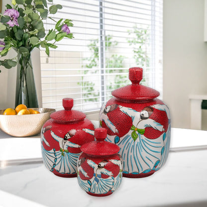 Handmade Ceramic Jar, Whirling Dervish Decorative Jar with Lid, Ceramic Jars Set of 3