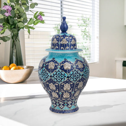 Handmade Ceramic Jar, Ottoman Blue Decorative Jar with Lid, Ceramic Ginger Jar