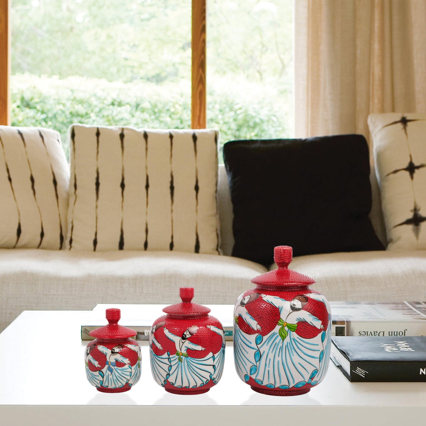 Handmade Ceramic Jar, Whirling Dervish Decorative Jar with Lid, Ceramic Jars Set of 3
