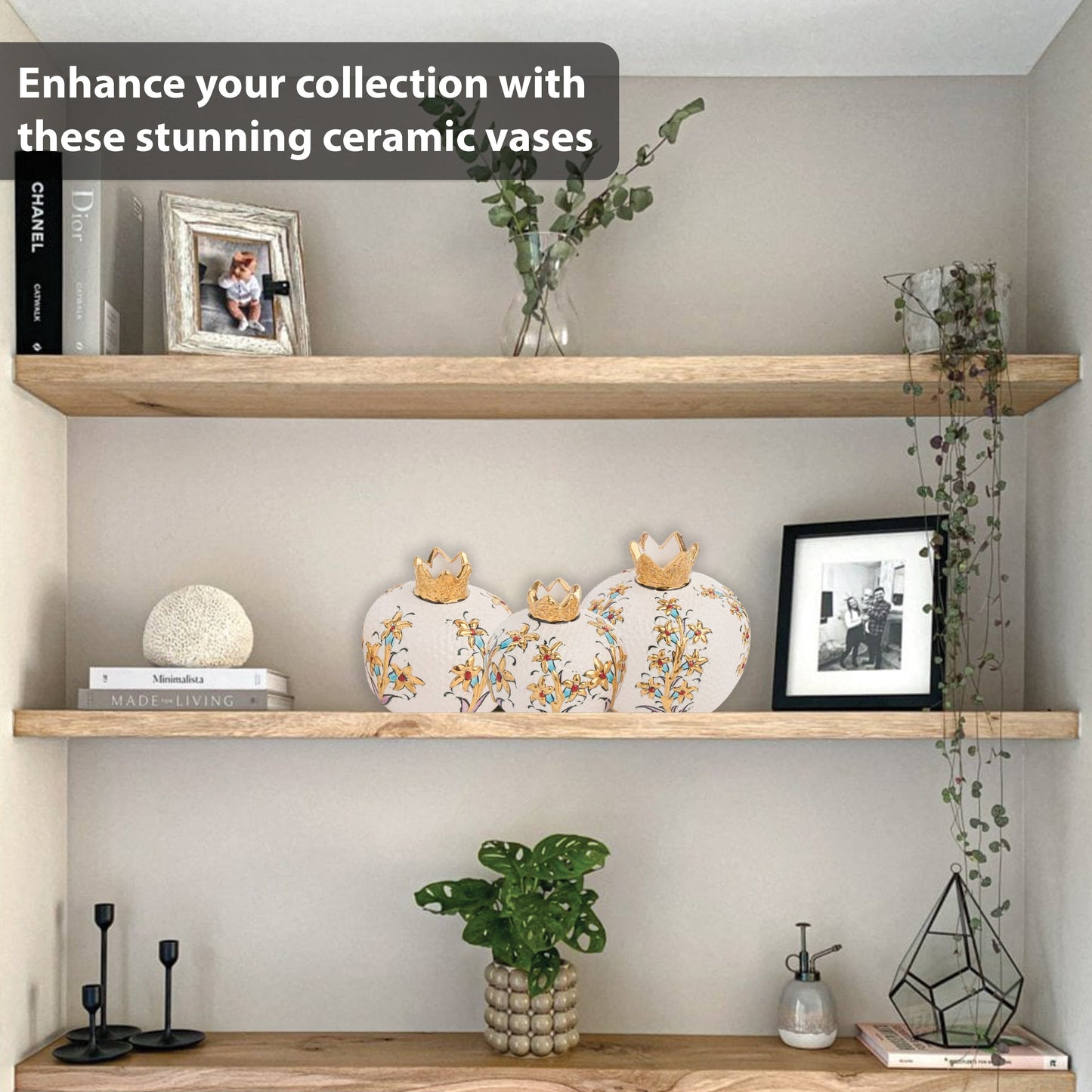 Handmade Ceramic Pomegranate Vase, Golden Vase Home Decor