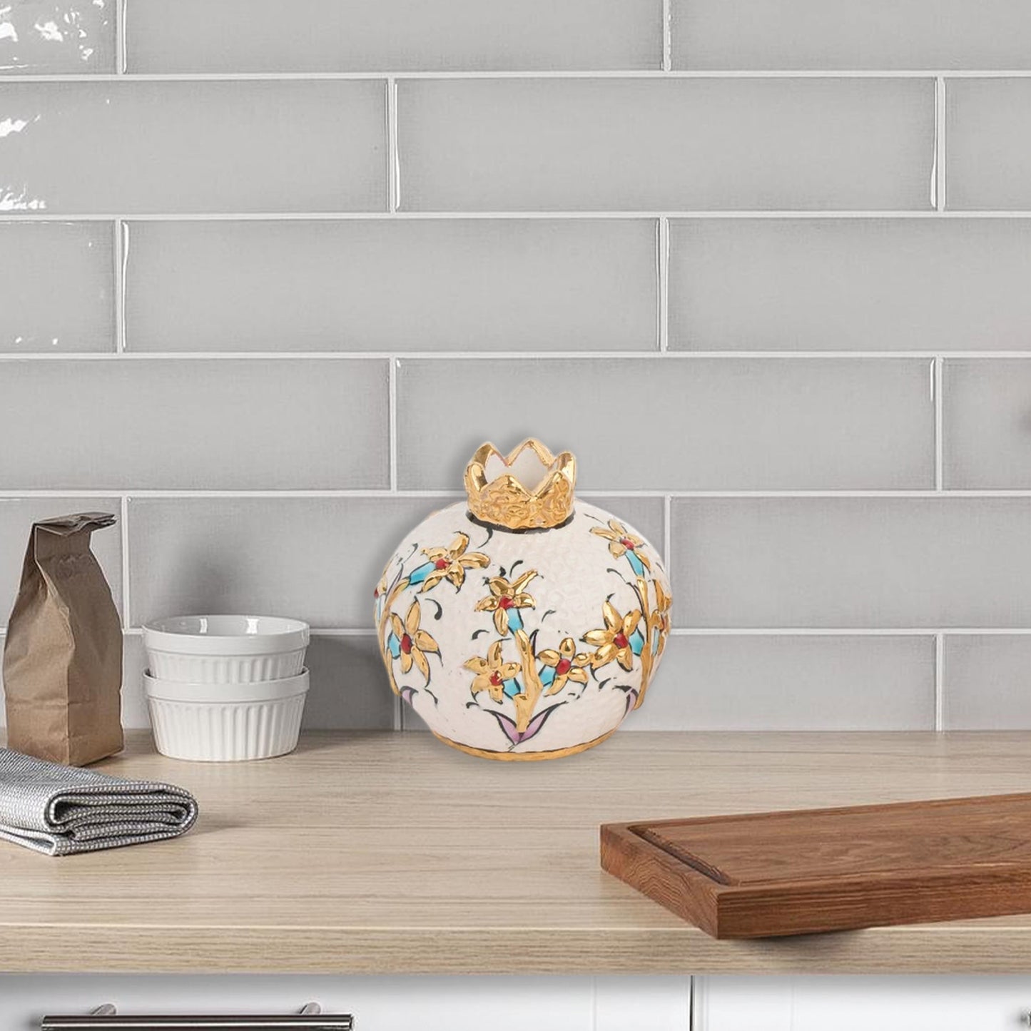 Handmade Ceramic Pomegranate Vase, Golden Vase Home Decor