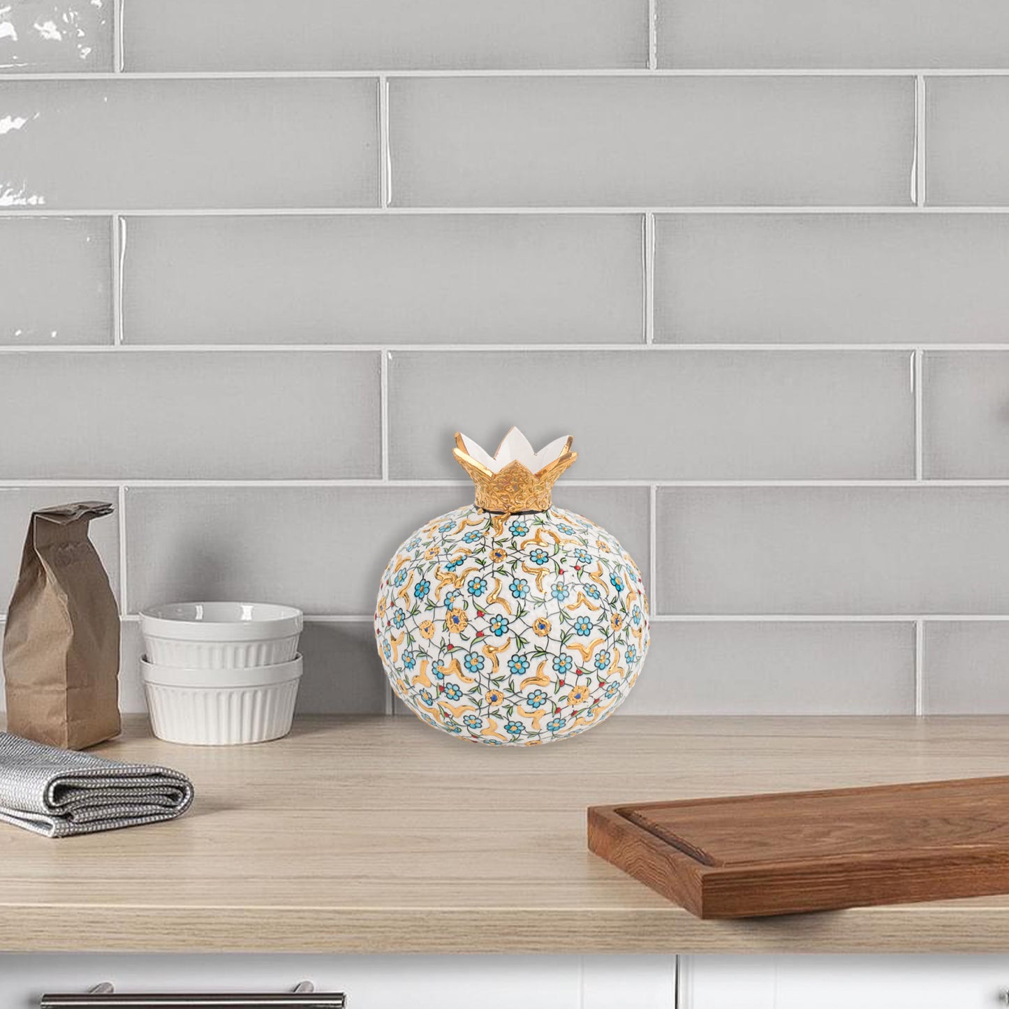 Handmade Ceramic Pomegranate Vase, Golden Vase Home Decor