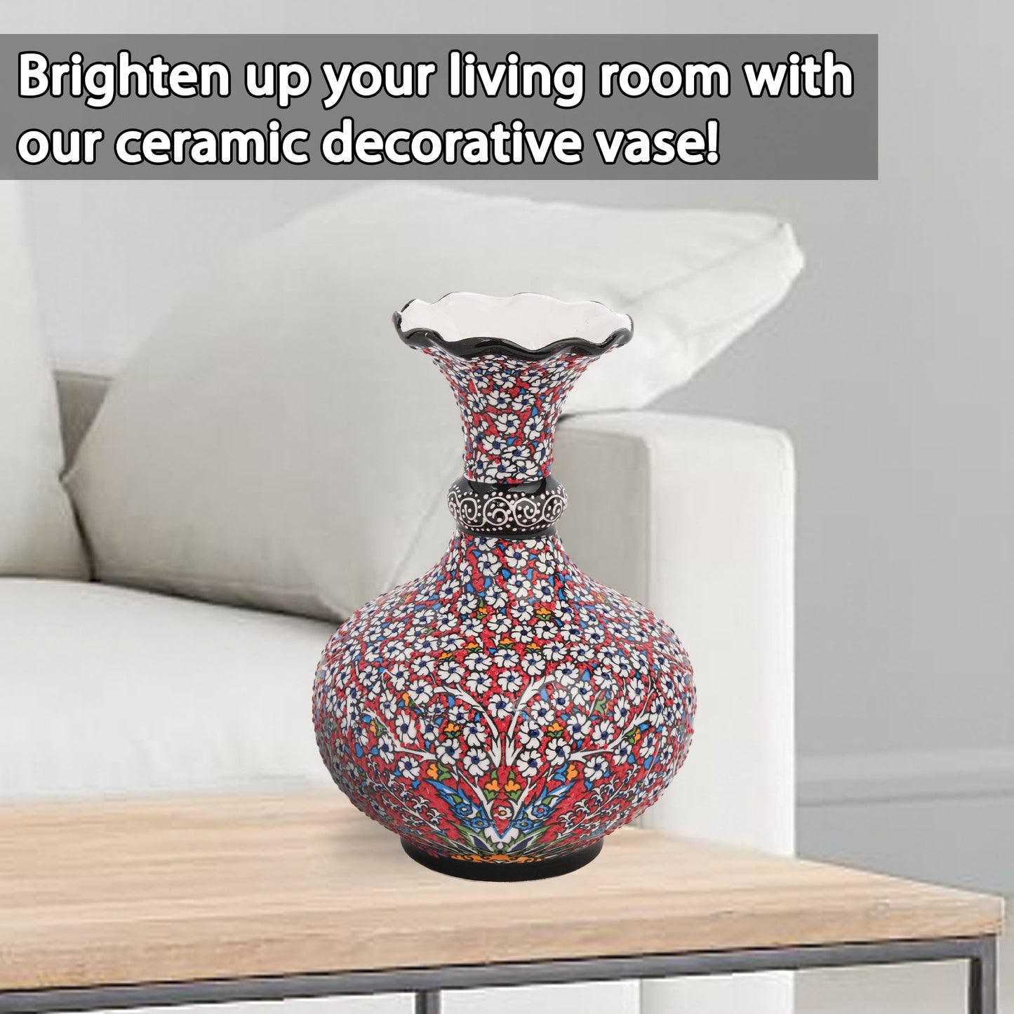 Handmade Ceramic Decorative Vase, Floral Mosaic Ceramic Vase