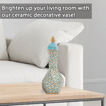 Handmade Ceramic Decorative Vase, Regal Floral Ceramic Vase, Golden Vase