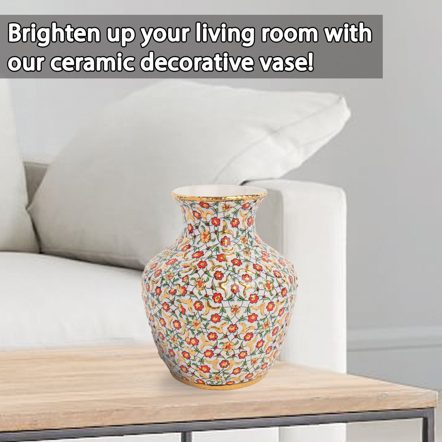 Handmade Ceramic Decorative Vase, Golden Bloom Ceramic Vase, Golden Vase