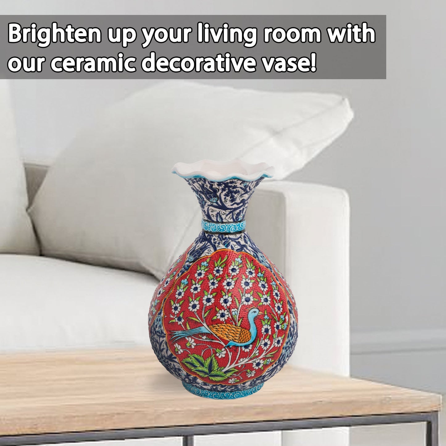 Handmade Ceramic Decorative Vase, Peacock Garden Ceramic Vase