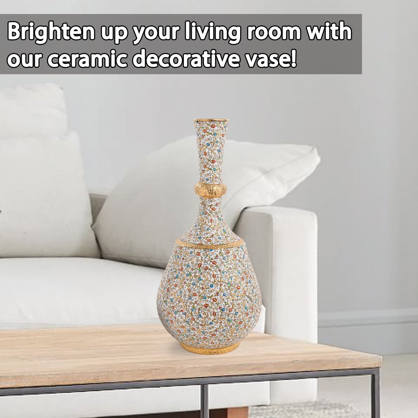 Handmade Ceramic Decorative Vase, Royal Bloom Ceramic Vase, Golden Vase