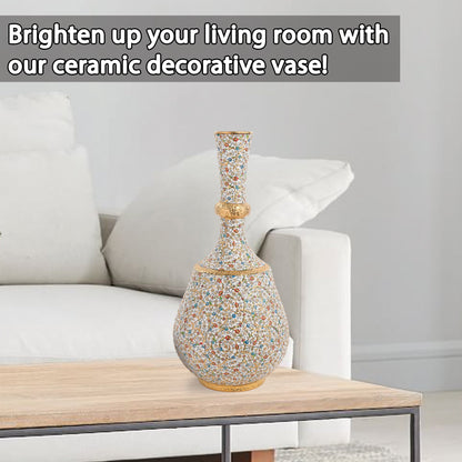 Handmade Ceramic Decorative Vase, Royal Bloom Ceramic Vase, Golden Vase