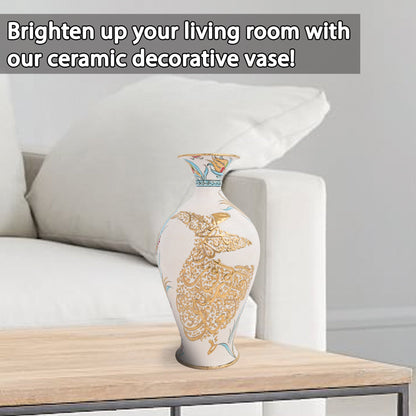 Handmade Ceramic Decorative Vase, Dervish Calligraphy Ceramic Vase, Golden Vase