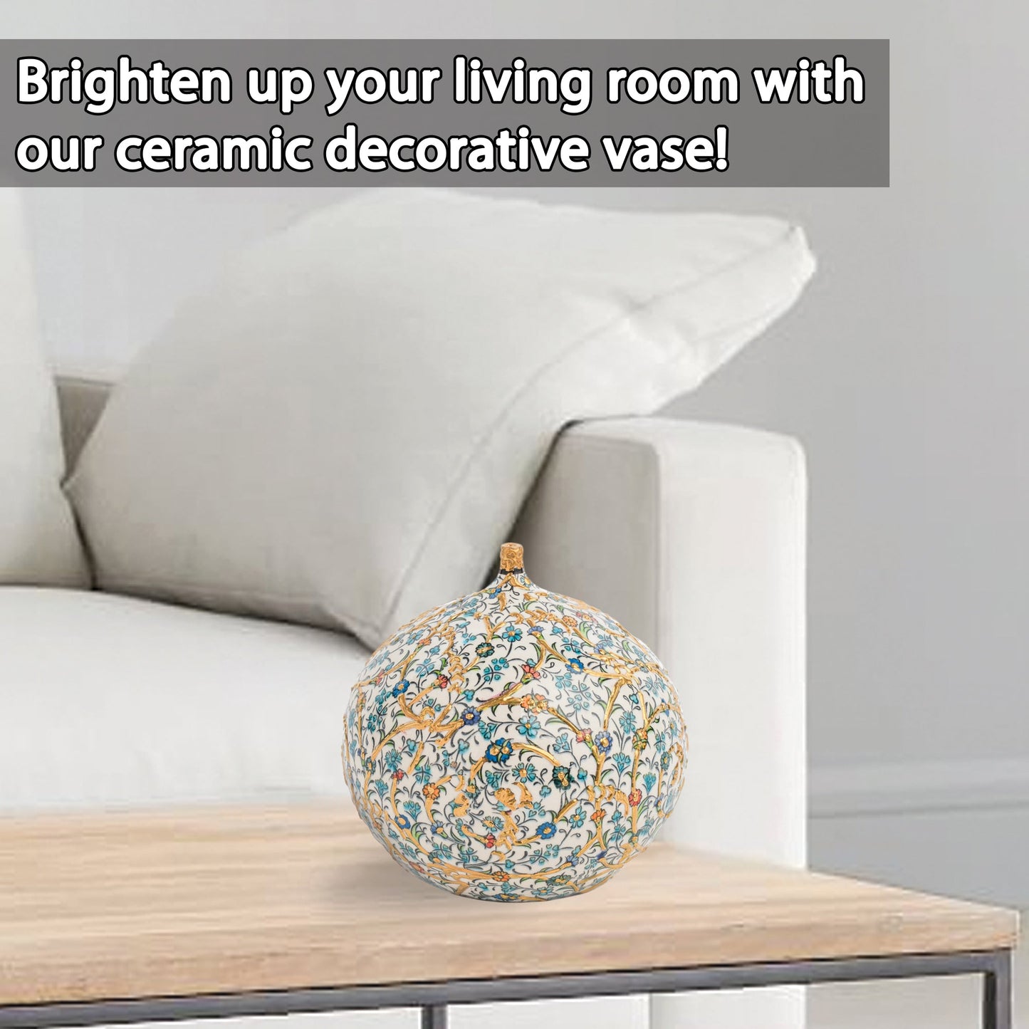 Handmade Ceramic Decorative Vase, Golden Bloom Ceramic Vase, Golden Vase