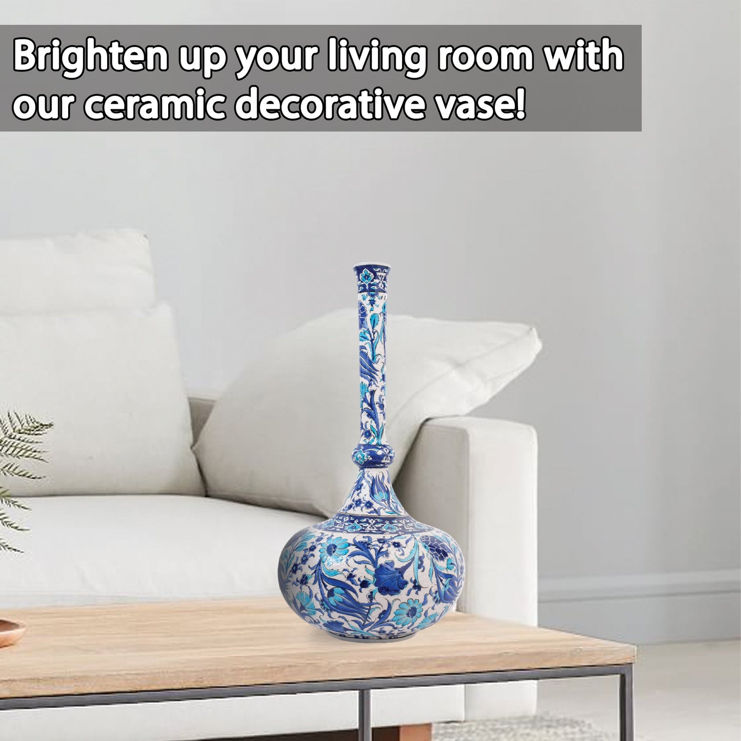 Handmade Ceramic Decorative Vase, Blue Bloom Ceramic Vase