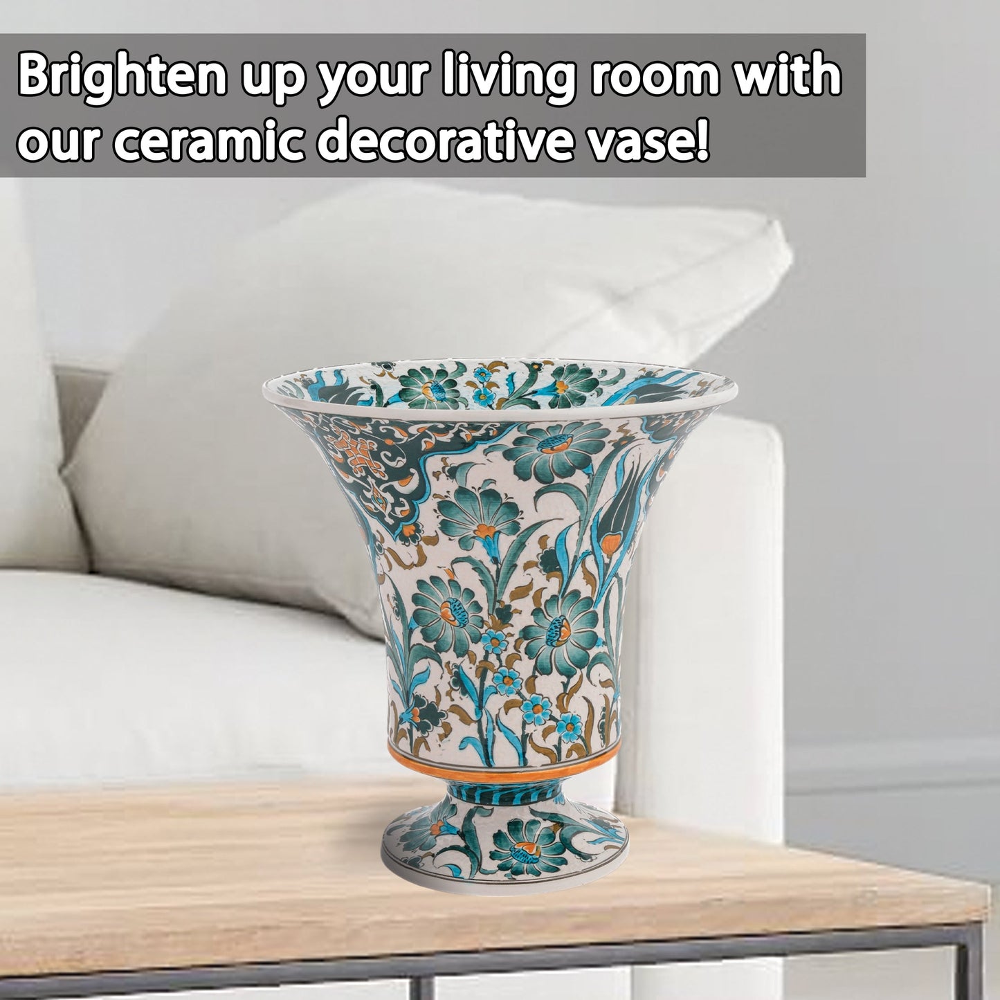 Handmade Ceramic Decorative Vase, Floral Chalice Ceramic Vase