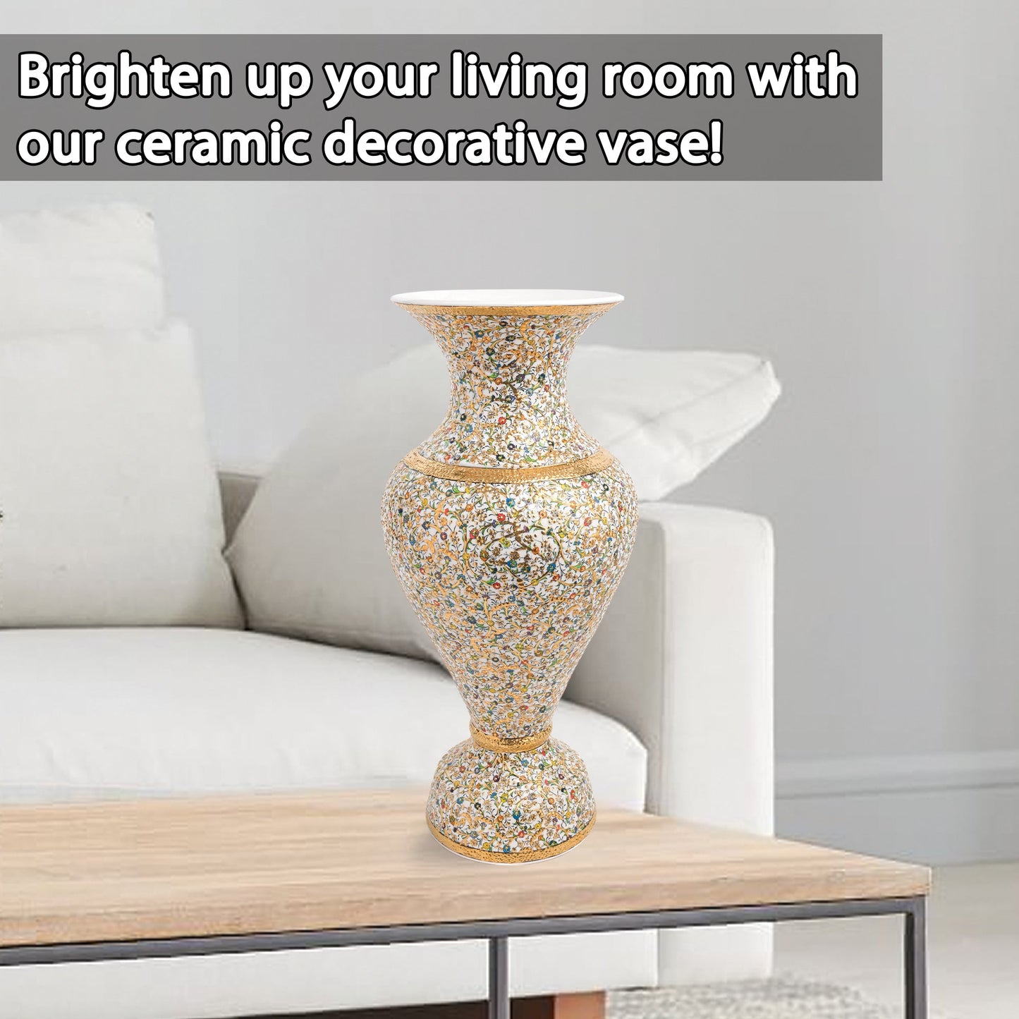 Handmade Ceramic Decorative Vase, Golden Bloom Ceramic Vase, Golden Vase