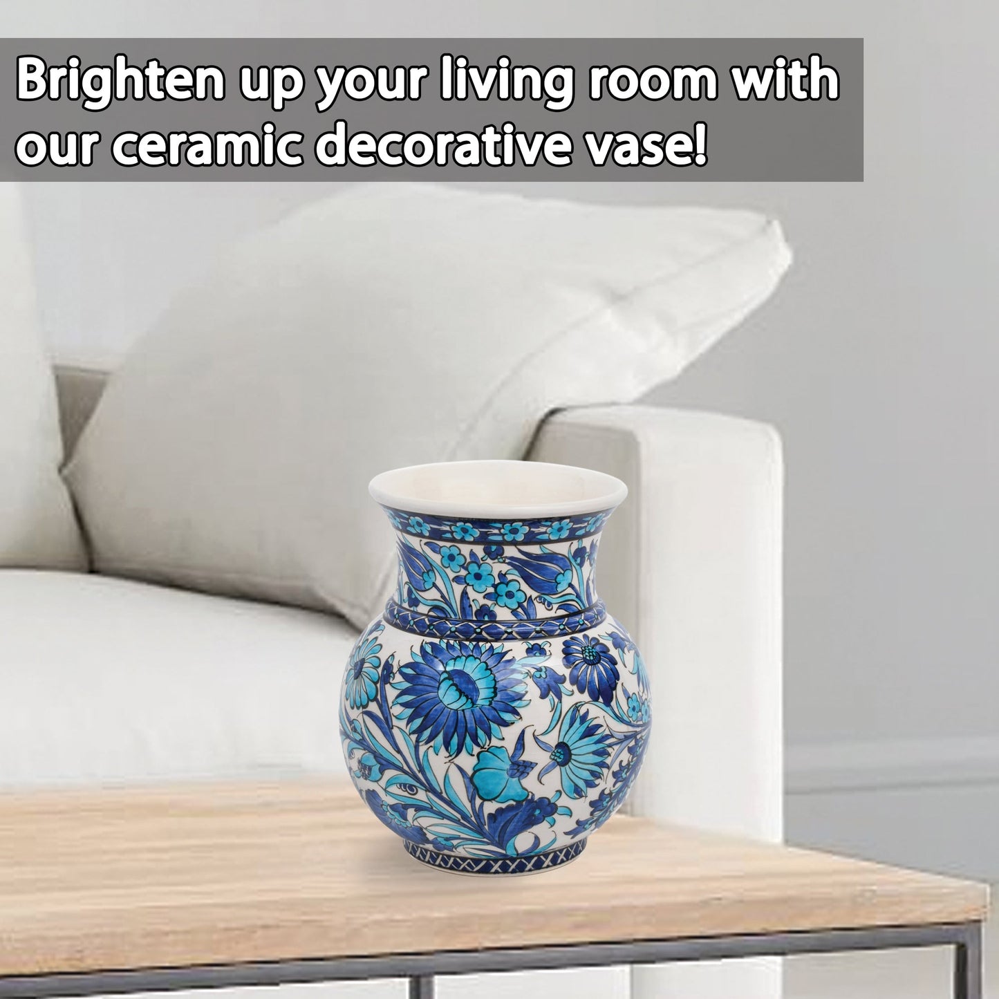 Handmade Ceramic Decorative Vase, Azure Bloom Ceramic Vase