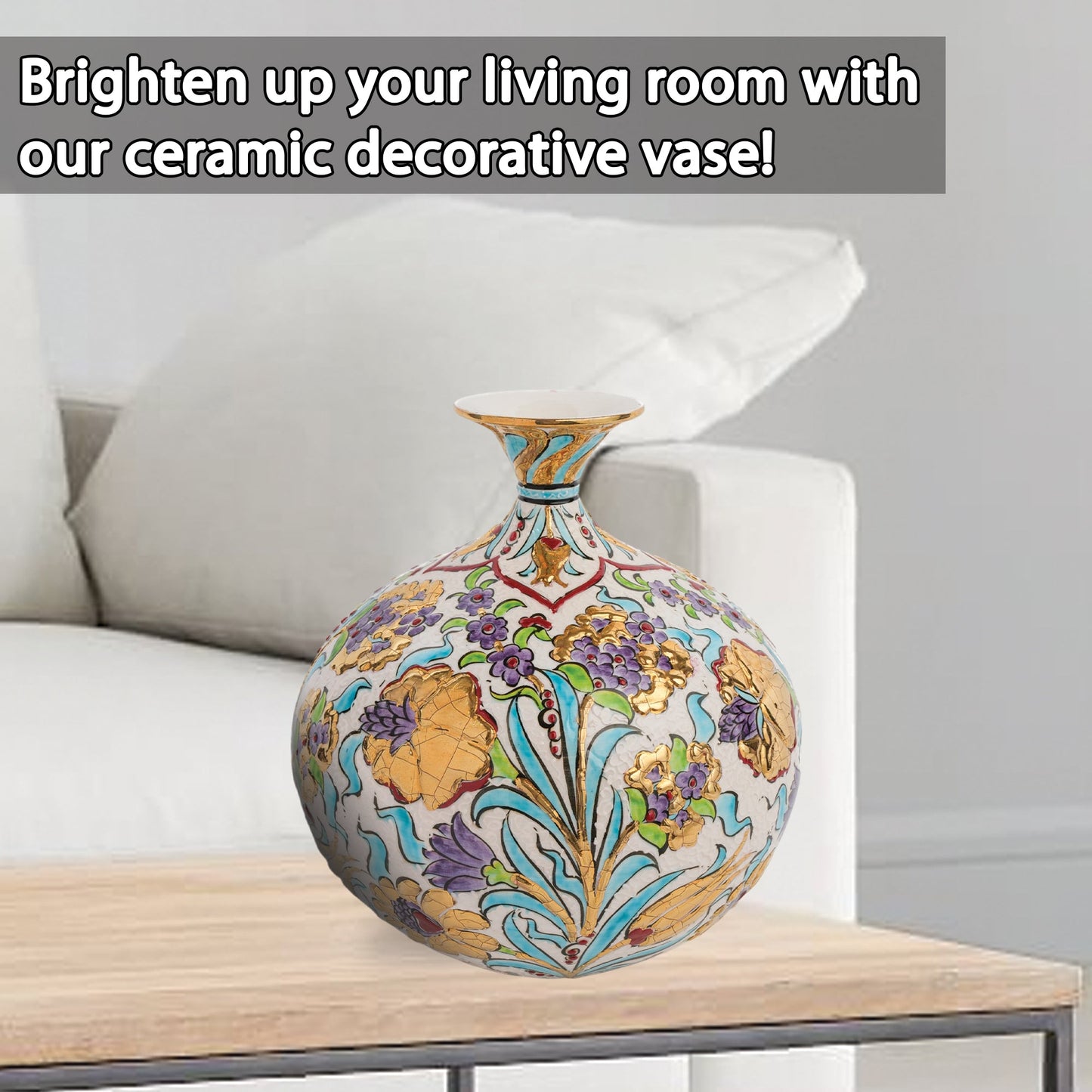 Handmade Ceramic Decorative Vase, Golden Bloom Ceramic Vase, Golden Vase