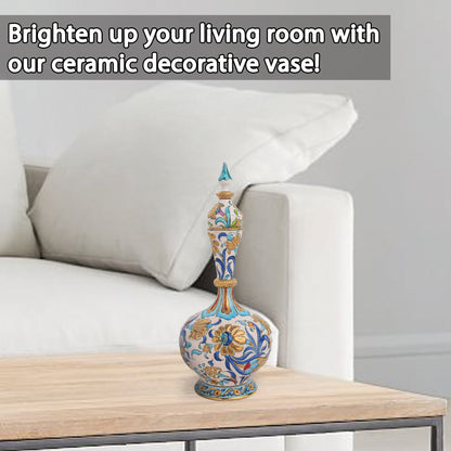 Handmade Ceramic Decorative Vase, Turquoise Blossom Ceramic Vase, Golden Vase