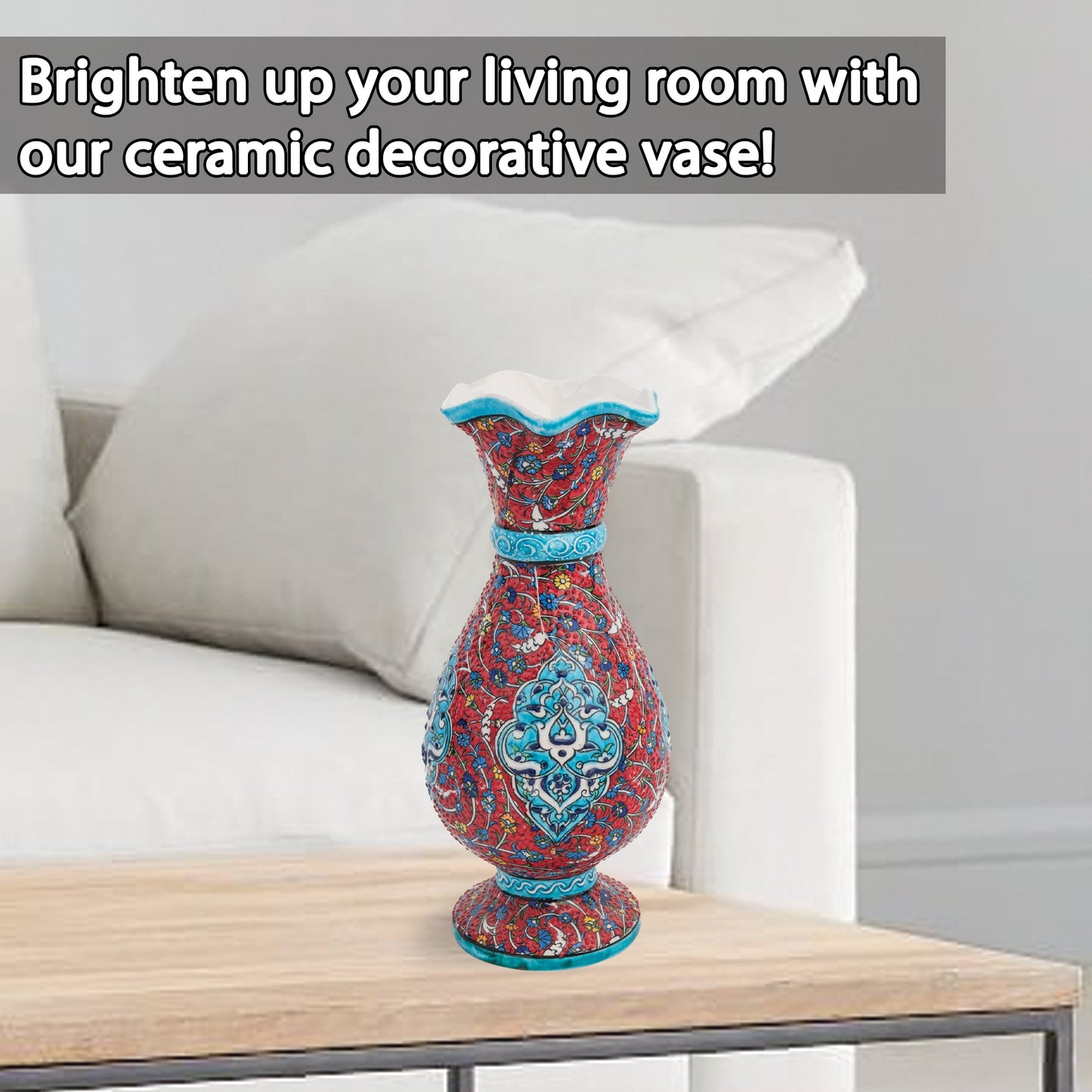 Handmade Ceramic Decorative Vase, Ottoman Scroll Ceramic Vase